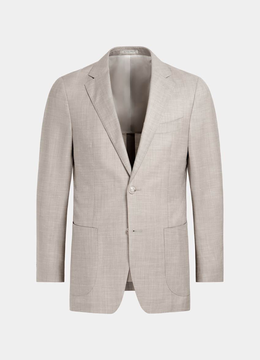 SUITSUPPLY Wool Silk Linen by Rogna, Italy Sand Three-Piece Lazio Suit