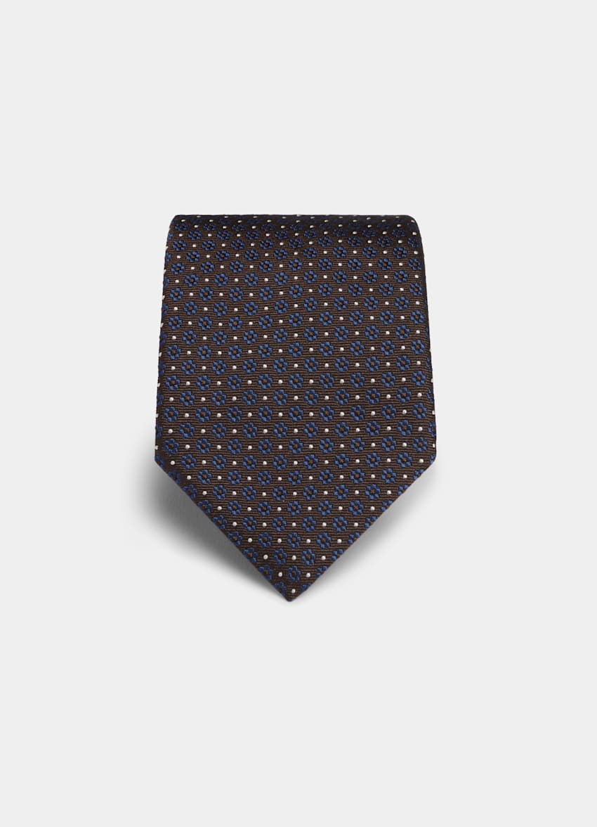 SUITSUPPLY Pure Silk by Canepa, Italy Brown Flower Tie