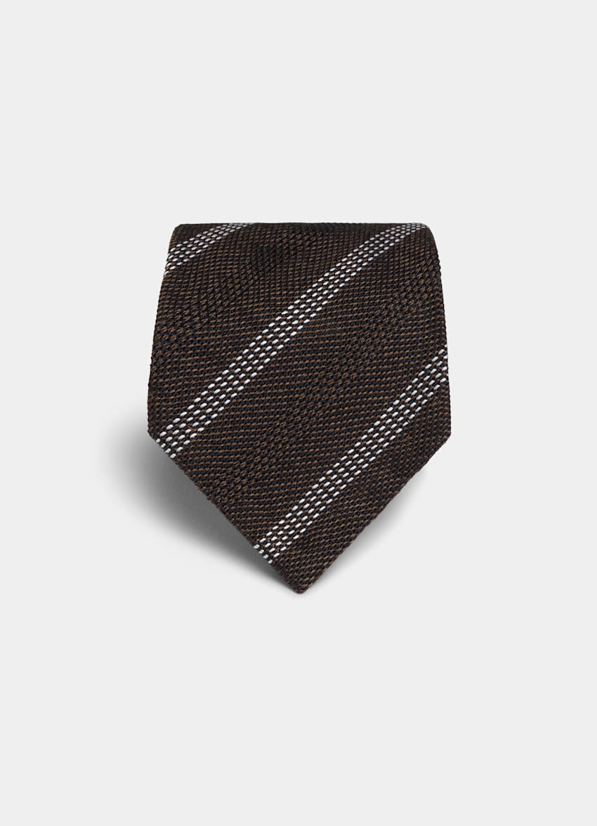 SUITSUPPLY Pure Silk by Fermo Fossati, Italy Brown Striped Grenadine Tie