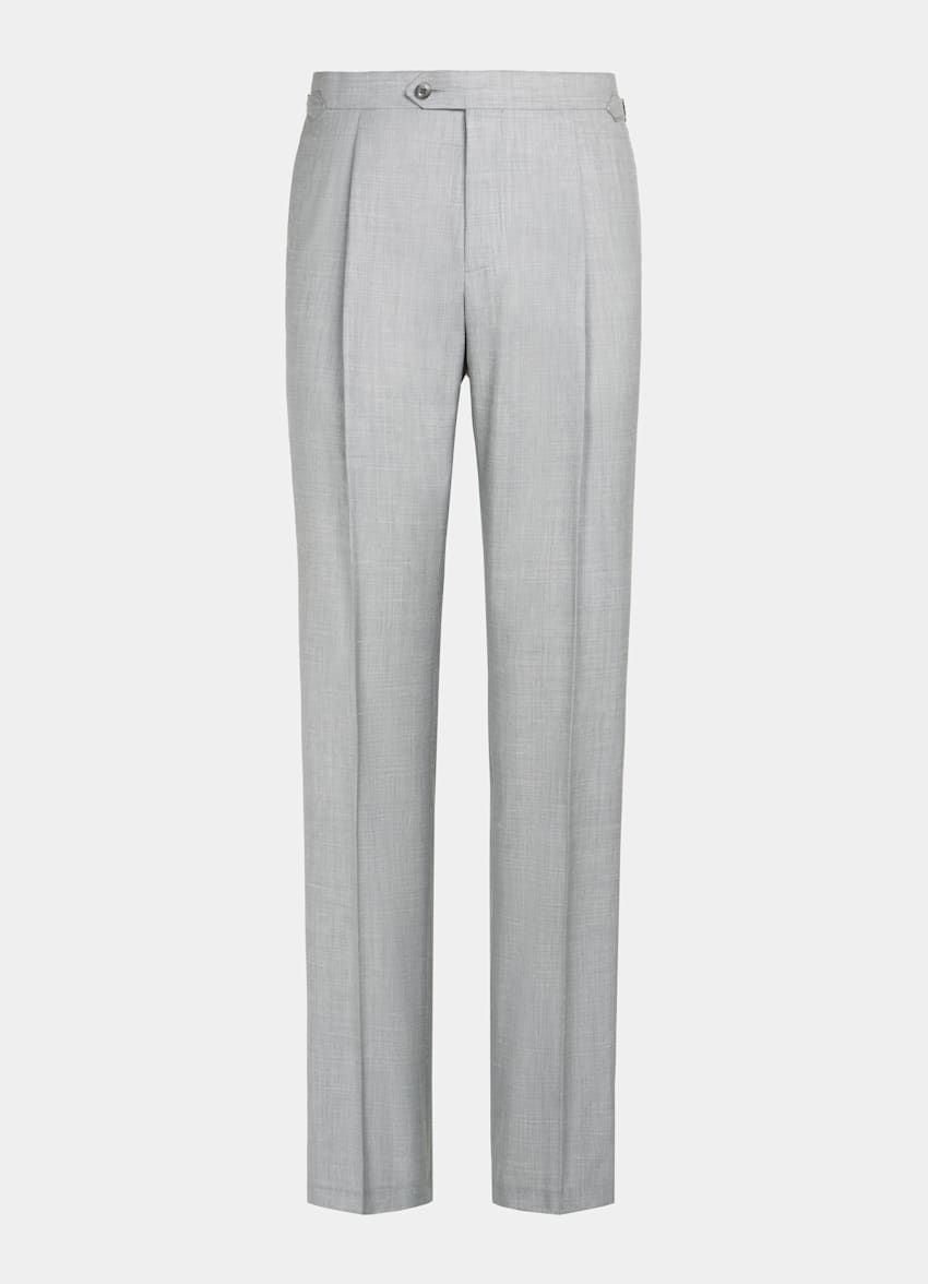 SUITSUPPLY Wool Silk Linen by Rogna, Italy Light Grey Pleated Duca Trousers