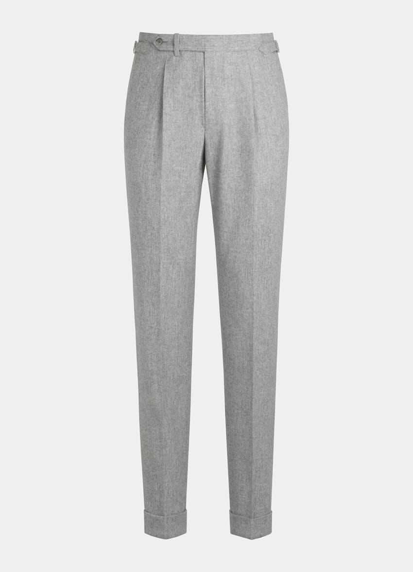 SUITSUPPLY Circular Wool Flannel by Vitale Barberis Canonico, Italy Light Grey Pleated Vigo Trousers