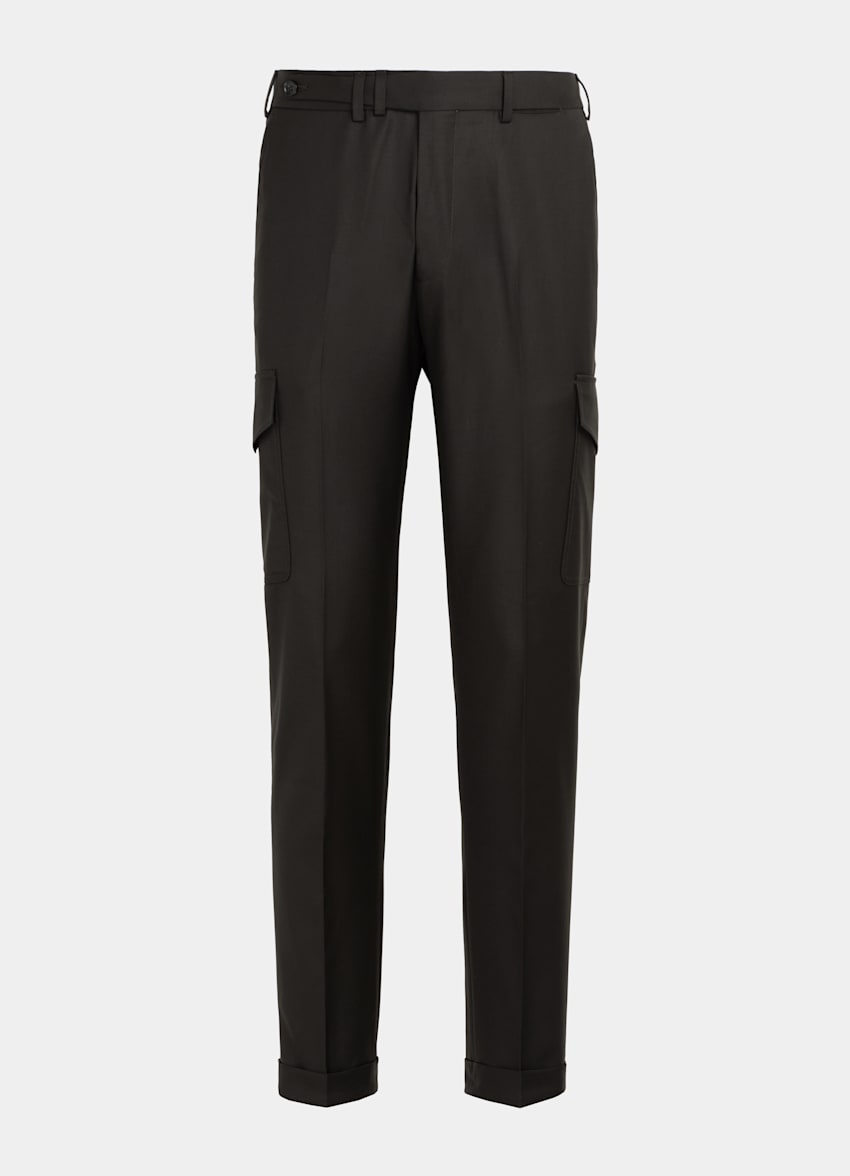 SUITSUPPLY All Season Pure S110's Wool by Vitale Barberis Canonico, Italy Dark Brown Wide Leg Tapered Trousers