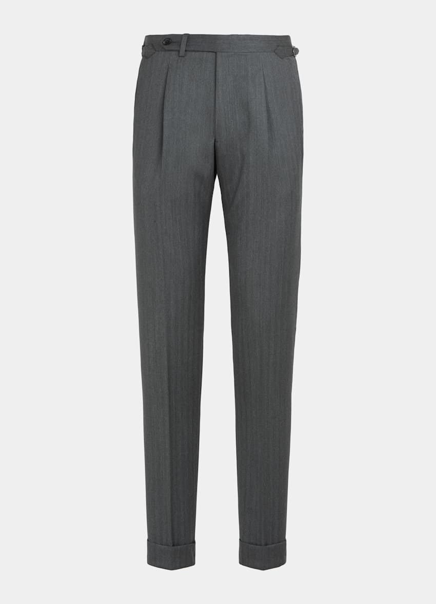 Dark Grey Herringbone Pleated Vigo Trousers in Pure Wool | SUITSUPPLY US