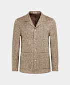 SUITSUPPLY Linen Silk Solaro by Delfino, Italy Taupe Herringbone Relaxed Fit Shirt-Jacket
