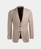 SUITSUPPLY Pure Linen by Solbiati, Italy Light Brown Houndstooth Tailored Fit Havana Blazer
