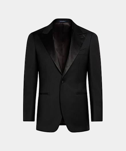 SUITSUPPLY All season Pure laine S110 par Vitale Barberis Canonico, Italie Veste de smoking Havana coupe Tailored noire
