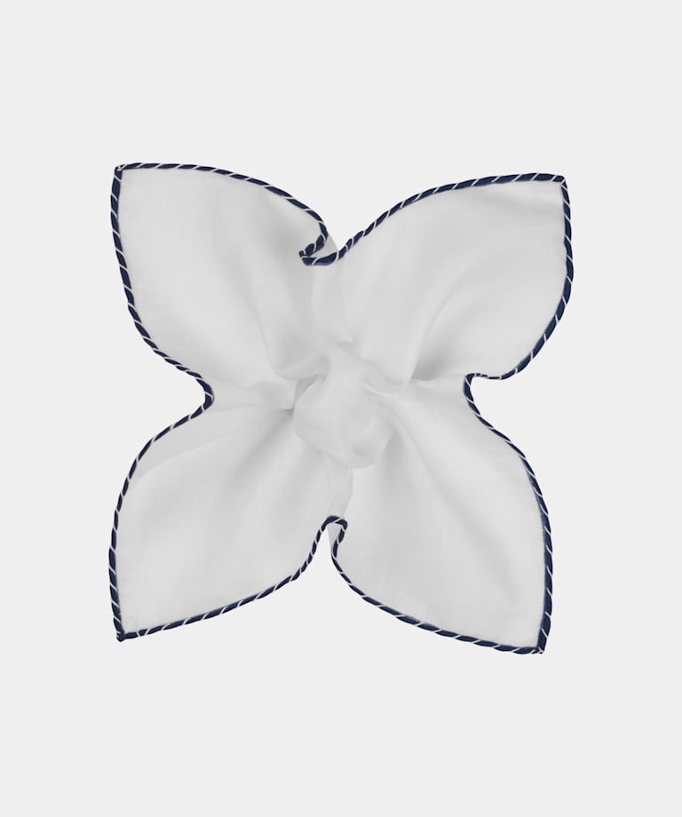 White Stitch Edge Pocket Square