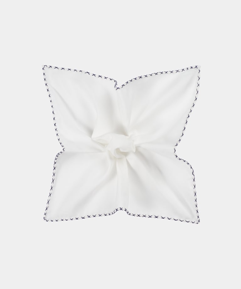 SUITSUPPLY Algodón y seda de Silk Pro, Italia Pañuelo de bolsillo blanco con borde cosido