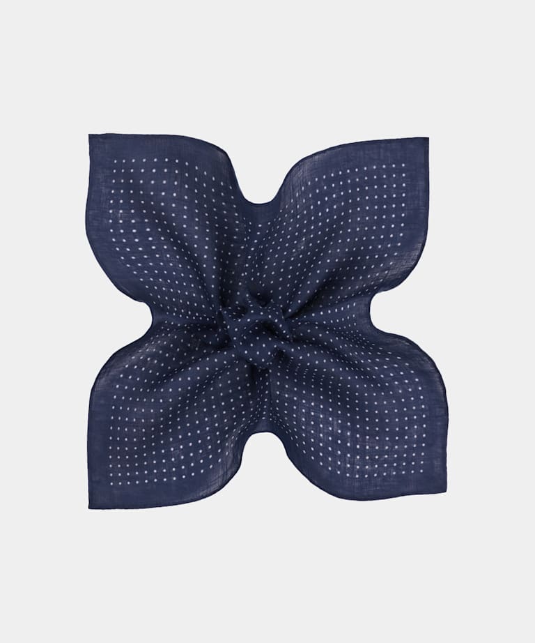 SUITSUPPLY Pure Linen by Silk Pro, Italy Navy Dots Pocket Square