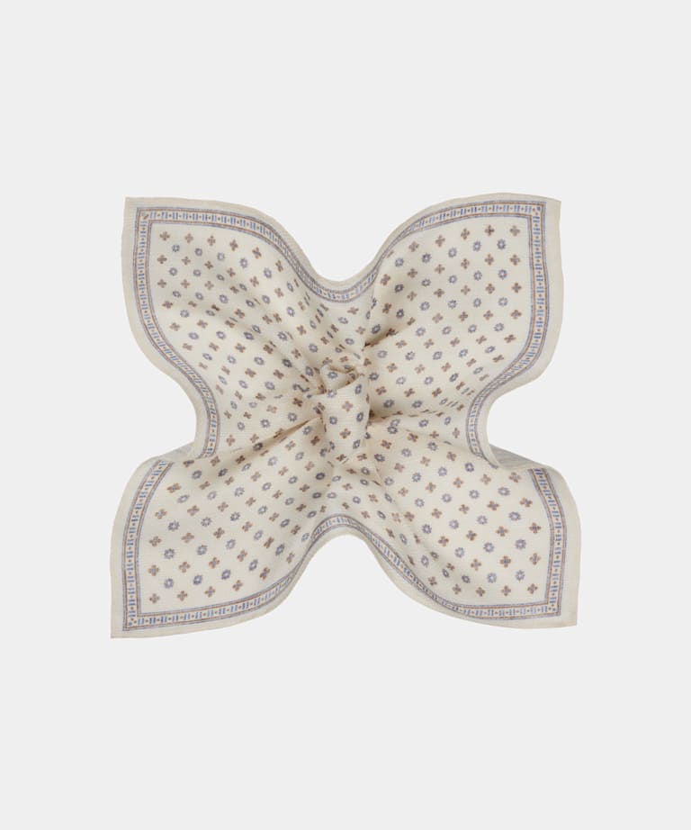 SUITSUPPLY Pure Linen by Silk Pro, Italy Off-White Flower Pocket Square