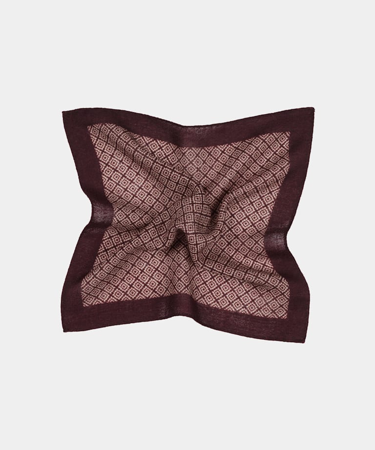 SUITSUPPLY Pure Wool by Silk Pro, Italy Burgundy Graphic Pocket Square