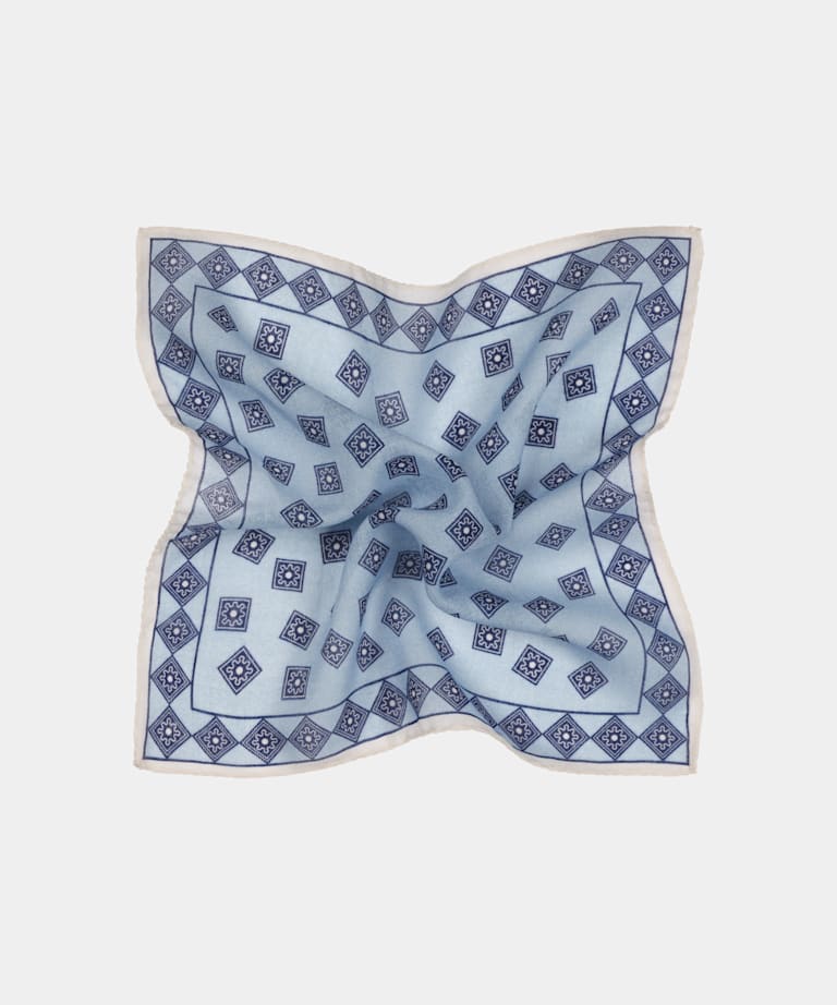 SUITSUPPLY Schurwolle Seide von Silk Pro, Italien Einstecktuch hellblau Grafik-Muster