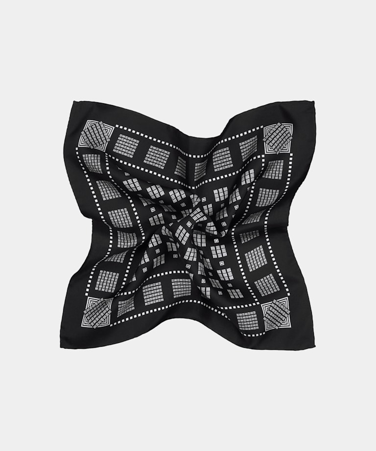 Black Graphic Pocket Square