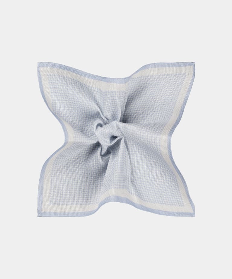 SUITSUPPLY Linen Cotton by Silk Pro, Italy Light Blue Graphic Pocket Square