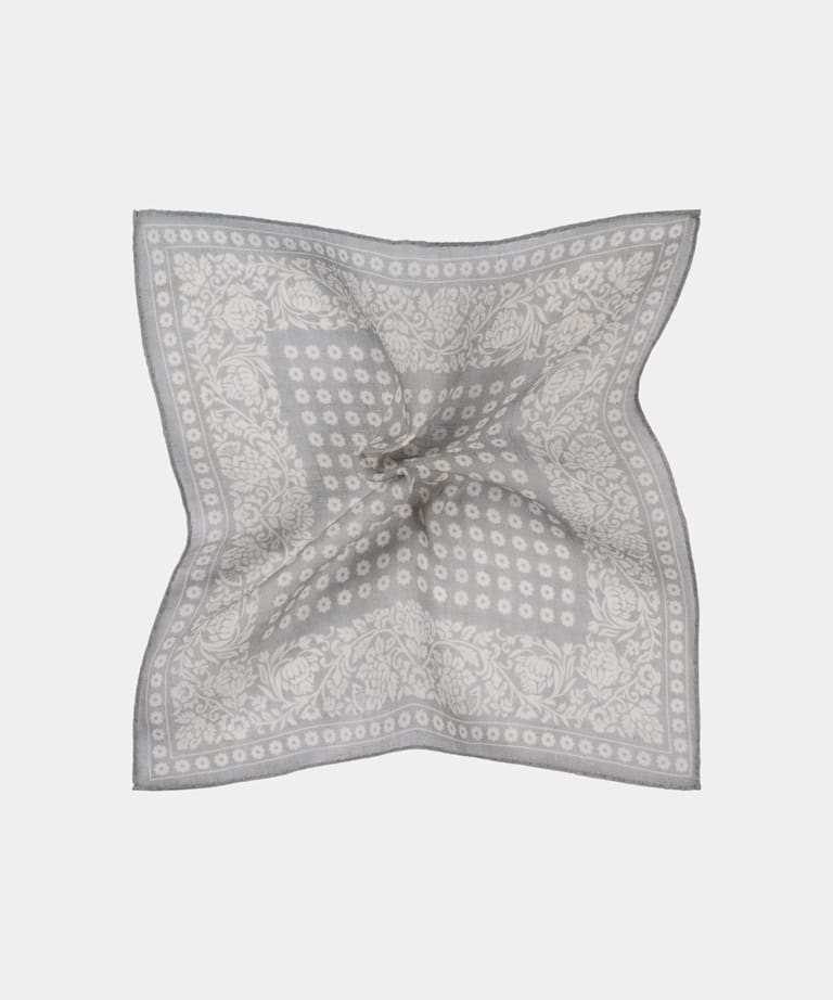 SUITSUPPLY Puro lino de Silk Pro, Italia Pañuelo de bolsillo gris claro con motivo gráfico