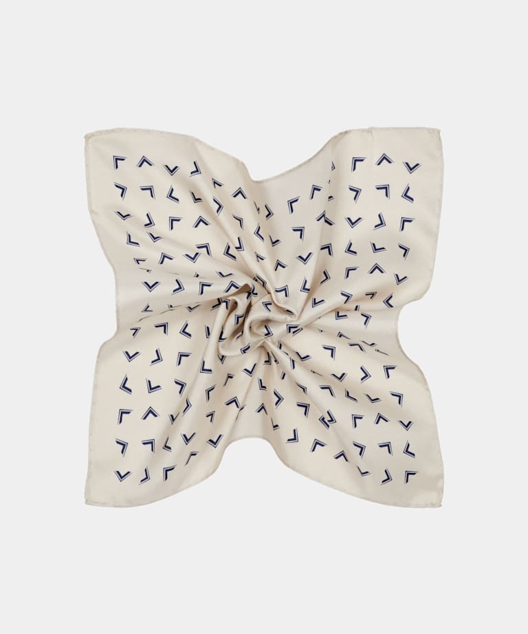 SUITSUPPLY Siden från Bottinelli, Italien Grafisk benvit bröstnäsduk