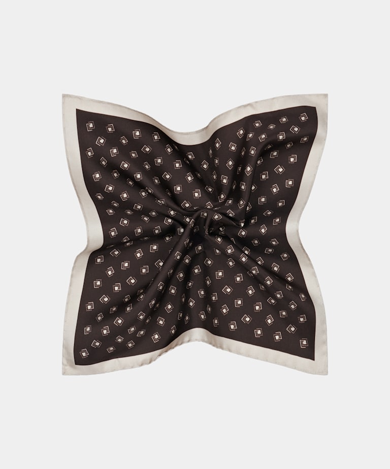 SUITSUPPLY Siden från Bottinelli, Italien Mörkbrun grafisk bröstnäsduk
