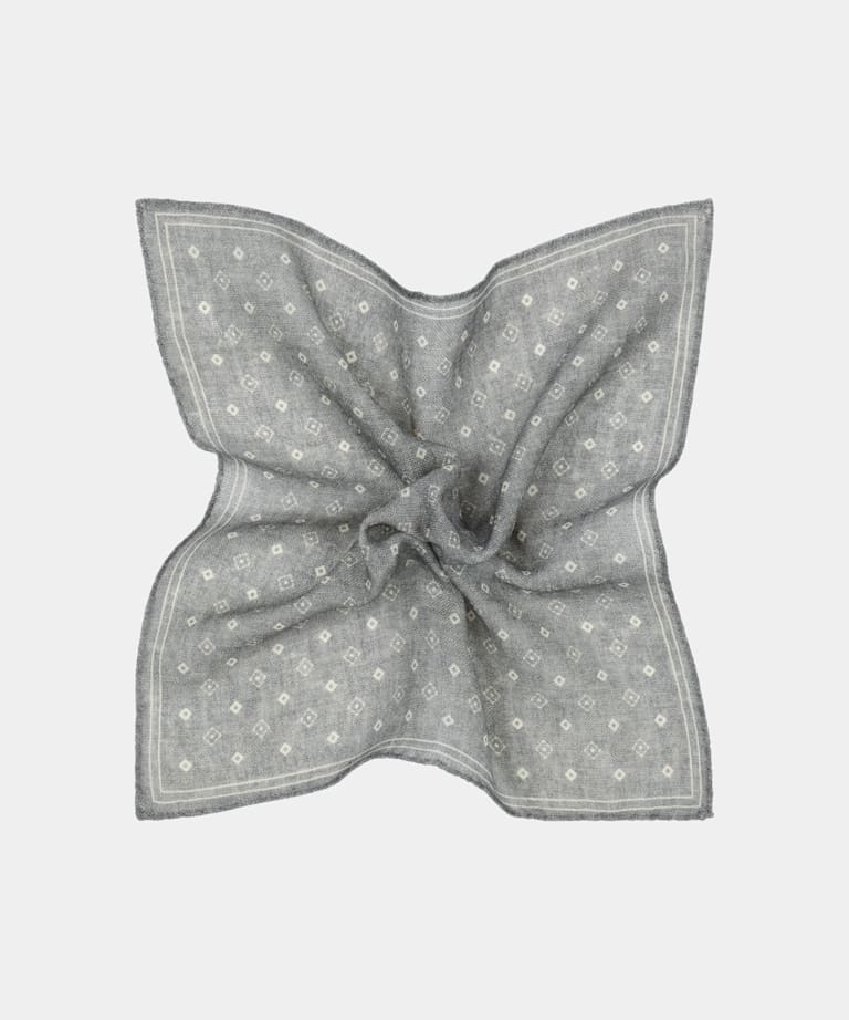 SUITSUPPLY Ull silke från Silk Pro, Italien Ljusgrå grafisk bröstnäsduk