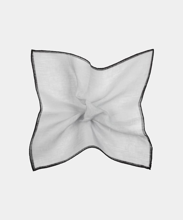 SUITSUPPLY Pure Linen by Fermo Fossati, Italy Light Grey Squares Pocket Square