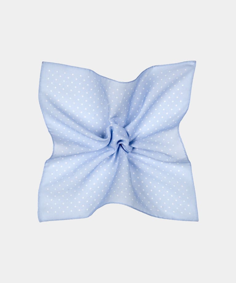 SUITSUPPLY Cotton Silk by Silk Pro, Italy Light Blue Dotted Pocket Square