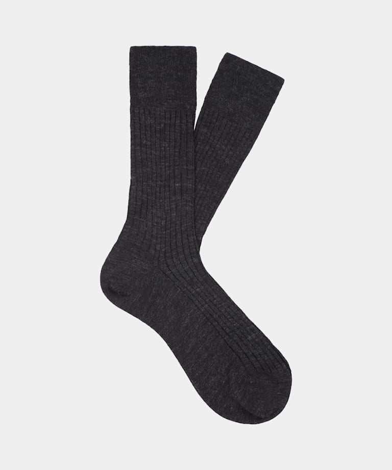SUITSUPPLY Wool Nylon Dark Grey Ribbed Regular Socks