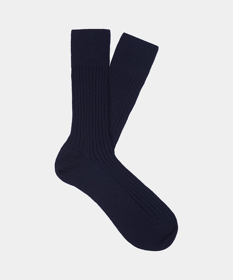 SUITSUPPLY Wool Nylon Navy Ribbed Regular Socks