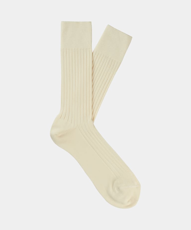 SUITSUPPLY Wool Nylon Off-White Ribbed Regular Socks