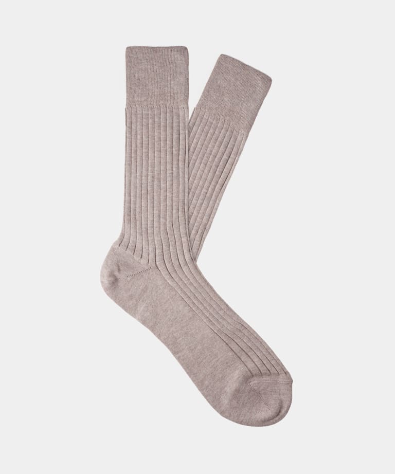 SUITSUPPLY Wool Nylon Brown Ribbed Regular Socks