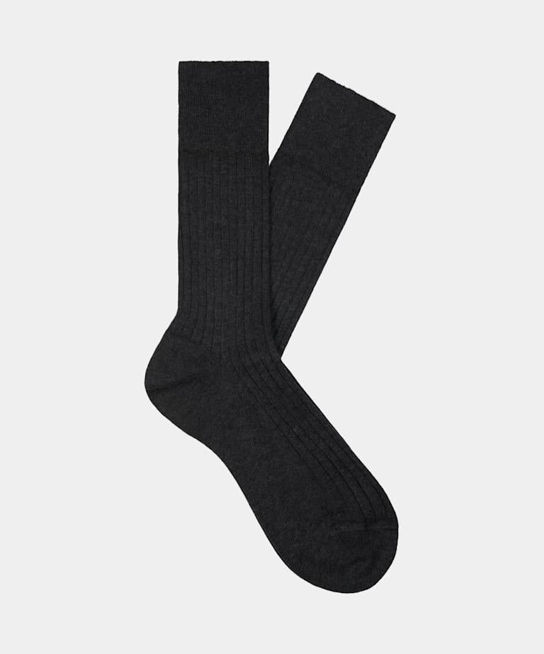 SUITSUPPLY Pure Cotton Dark Grey Ribbed Regular Socks