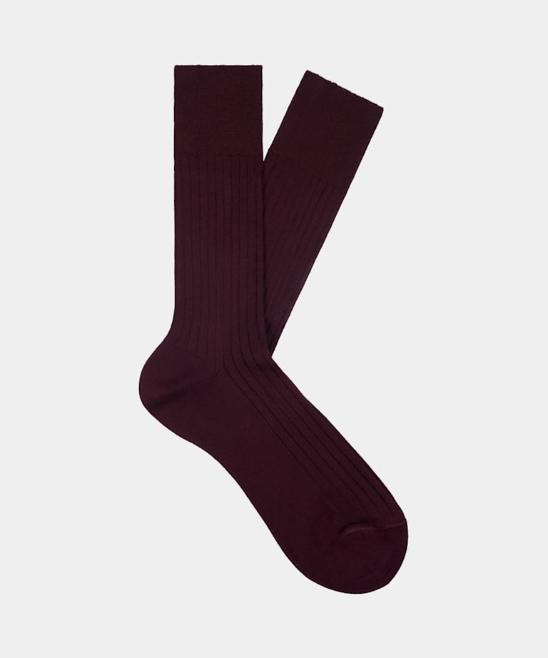 Dark Red Ribbed Regular Socks
