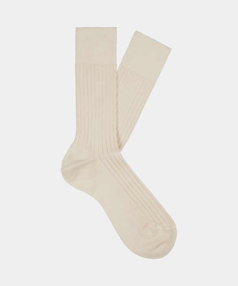 SUITSUPPLY Pure Cotton Off-White Ribbed Regular Socks