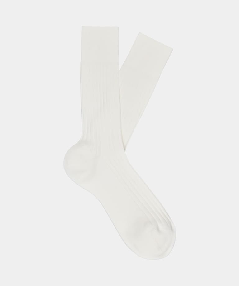 SUITSUPPLY Pure Cotton Off-White Ribbed Socks