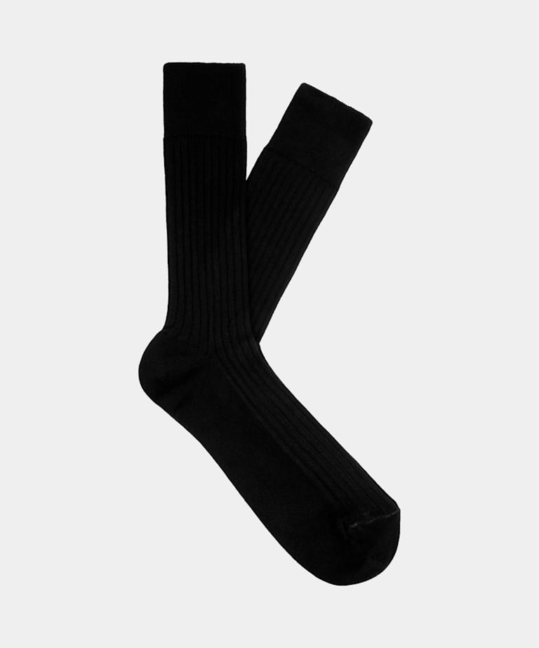 SUITSUPPLY Pure Cotton Black Ribbed Regular Socks