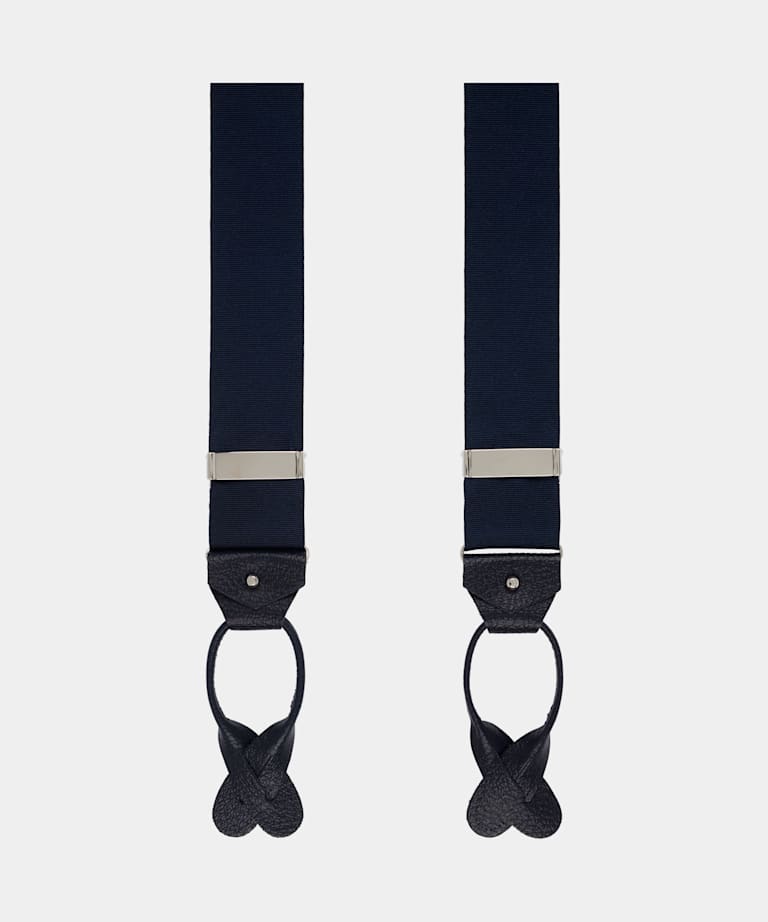 SUITSUPPLY Polyester Blend & Leather by Albert Thurston, UK Navy Suspenders