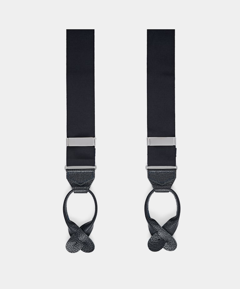 SUITSUPPLY Polyester Blend & Leather by Gigidue, Italy Navy Suspenders