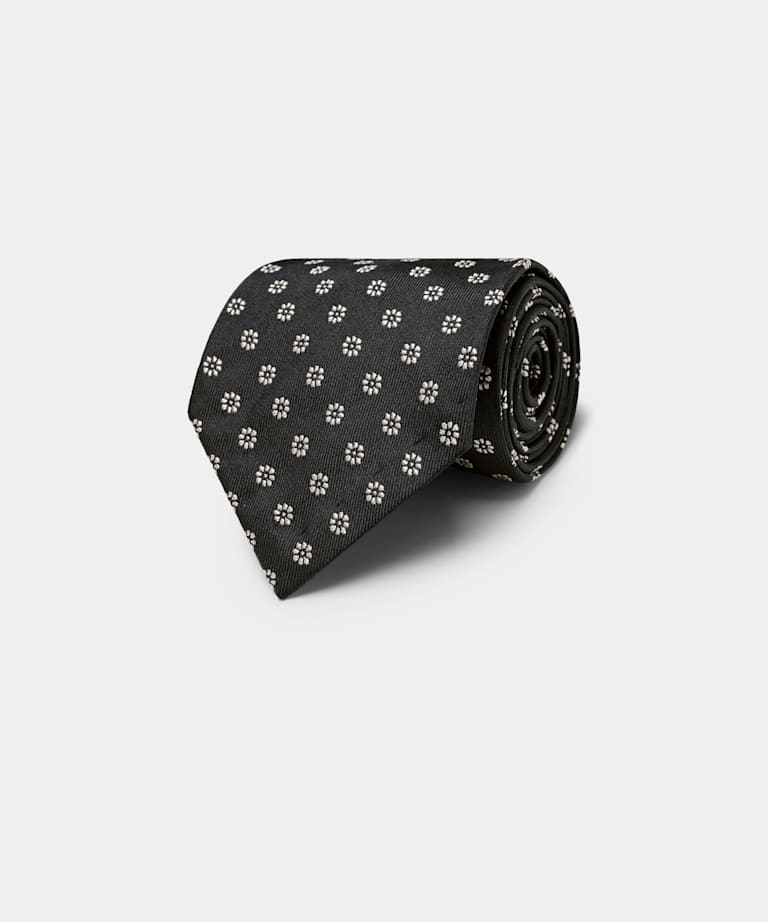 Black Flower Jacquard Tie