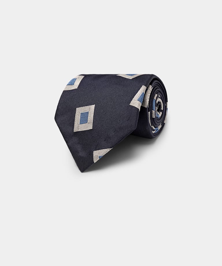 SUITSUPPLY Pure zijde Navy Grafisch Jacquard Stropdas