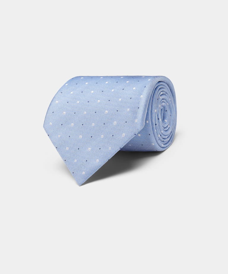 Cravate bleu clair à pois