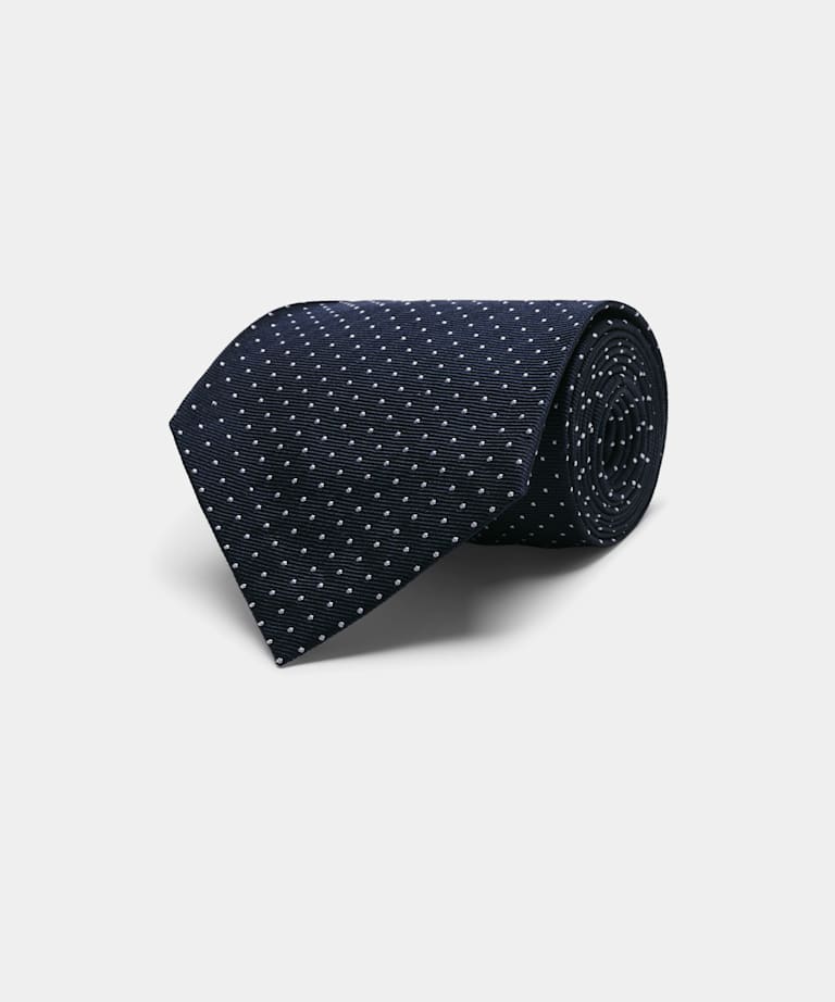 SUITSUPPLY Pure Silk Navy Dotted Tie
