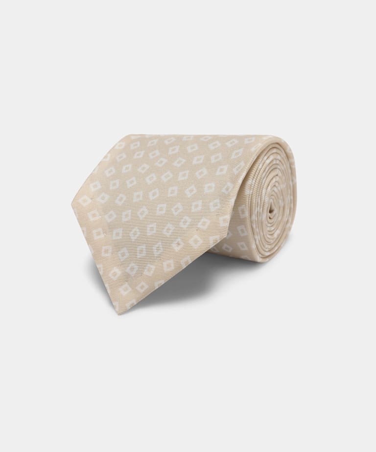 SUITSUPPLY Pure Silk Light Brown Graphic Tie