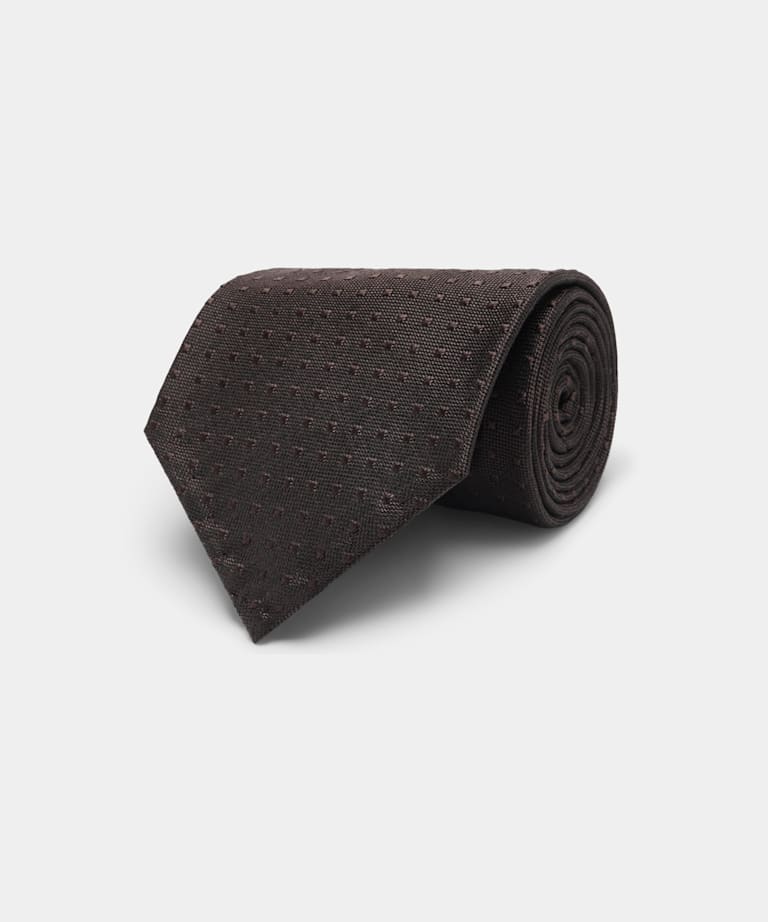 SUITSUPPLY Pura seda Corbata marrón oscuro con motivo gráfico