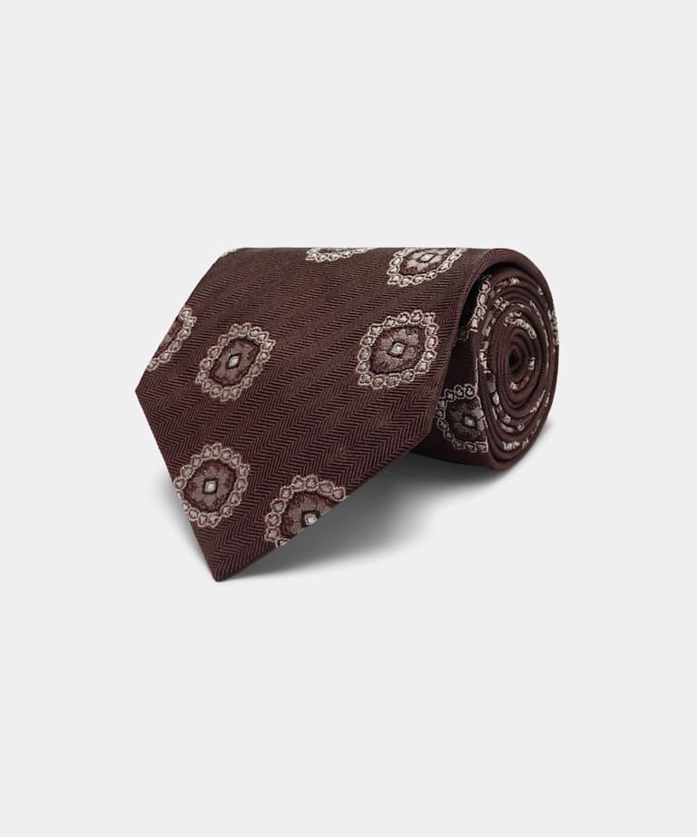 SUITSUPPLY Pure soie - Fermo Fossati, Italie Cravate bordeaux motif graphique