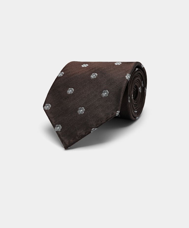 SUITSUPPLY Pure Silk Brown Flower Tie