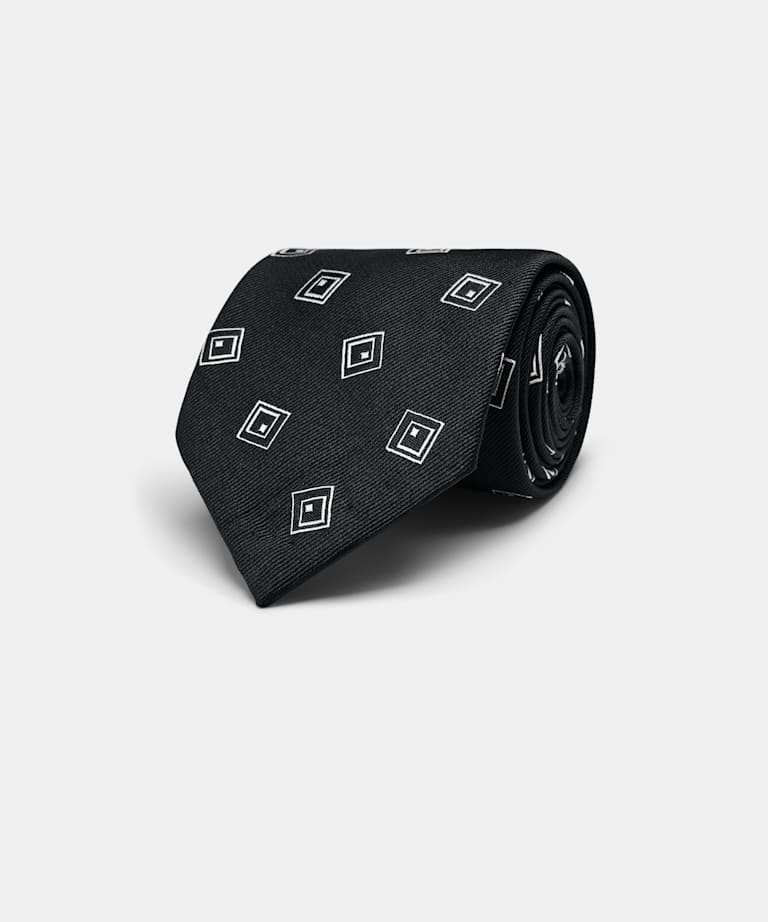 SUITSUPPLY Pure Silk by Silk Pro, Italy Navy Graphic Tie