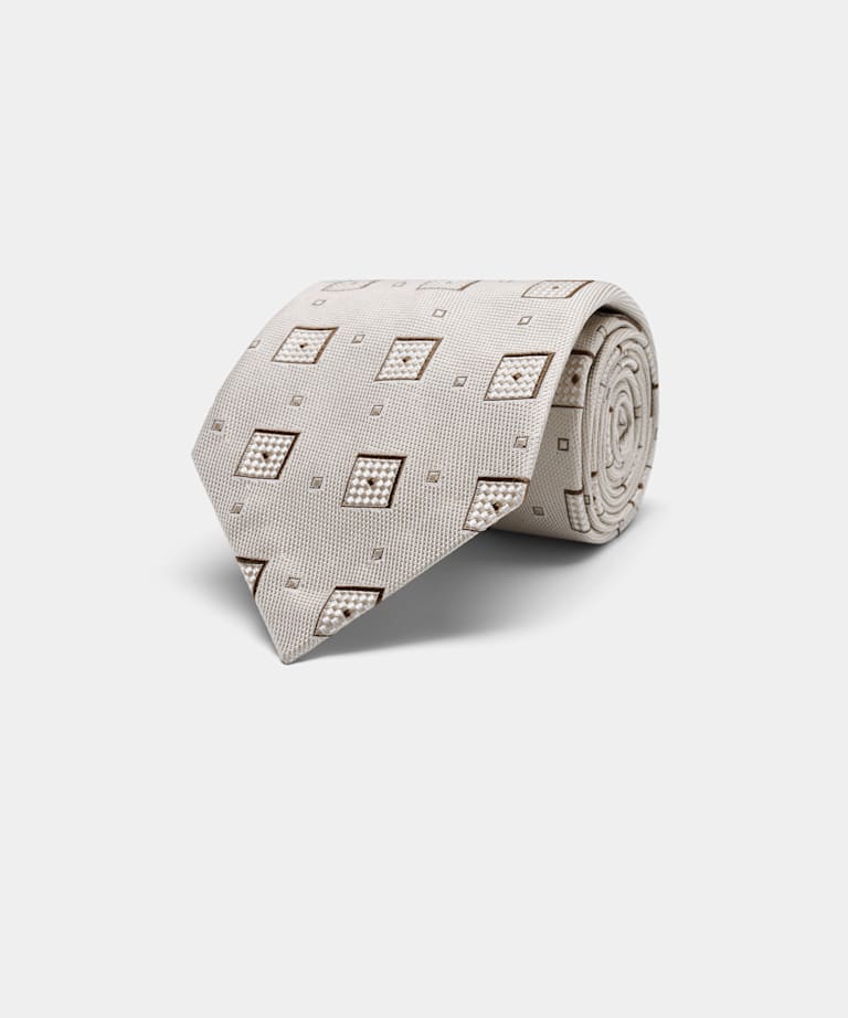 SUITSUPPLY Pure Silk by Fermo Fossati, Italy Light Brown Graphic Tie