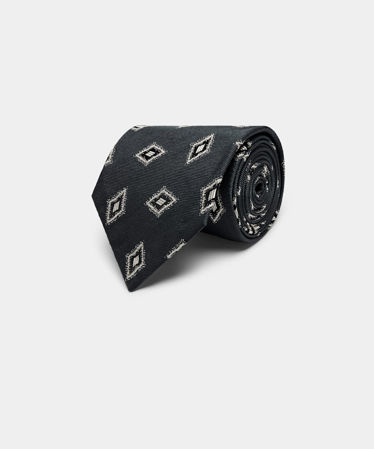 SUITSUPPLY Pure Silk by Fermo Fossati, Italy Dark Grey Graphic Tie