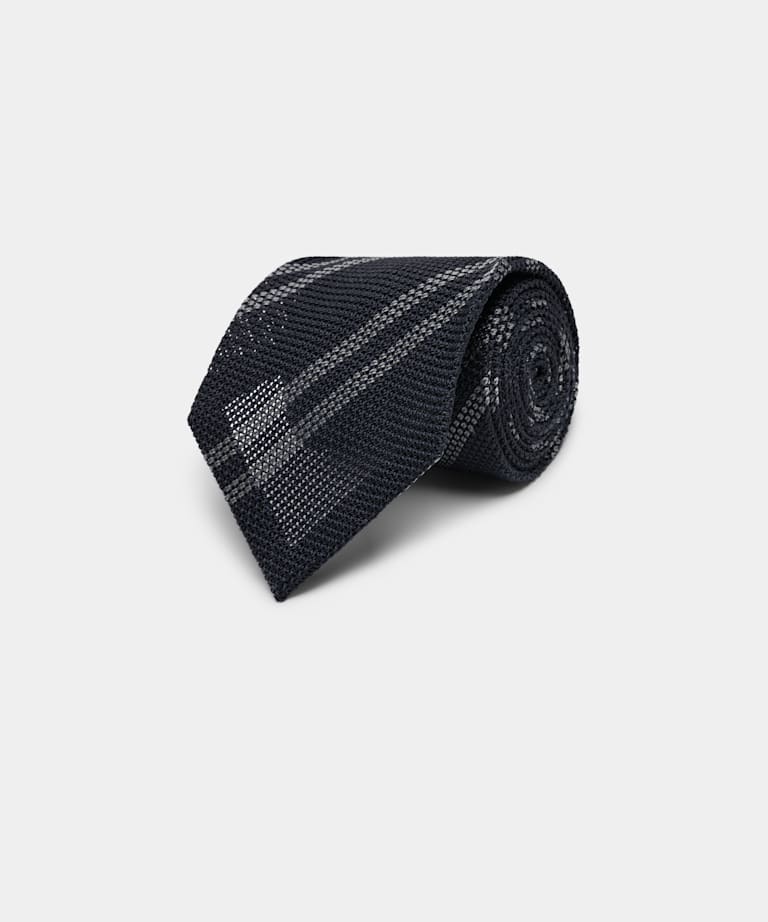 SUITSUPPLY Pure Silk by Fermo Fossati, Italy Navy Striped Grenadine Tie