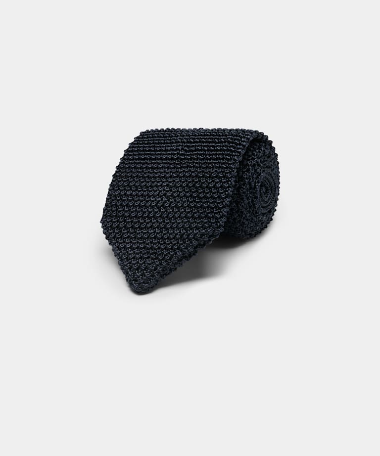 SUITSUPPLY Pure Silk Navy Knitted Tie