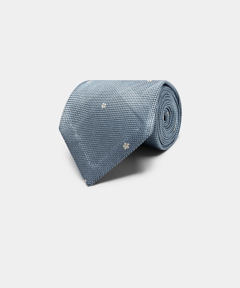 SUITSUPPLY Pure Silk Light Blue Flower Tie