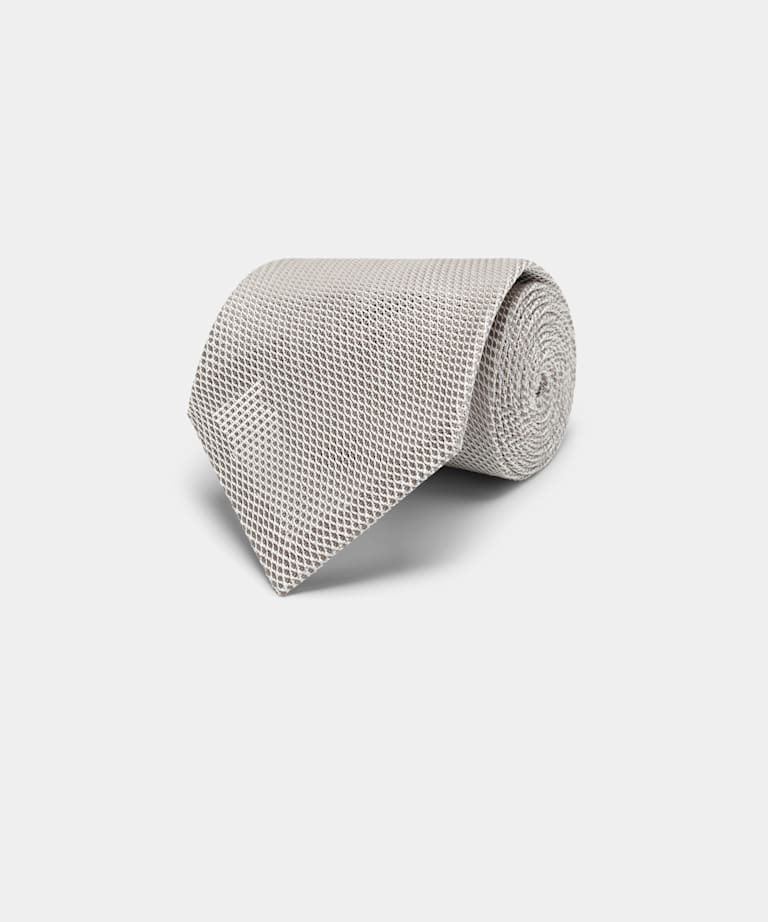 SUITSUPPLY Pure Silk Light Taupe Grenadine Tie